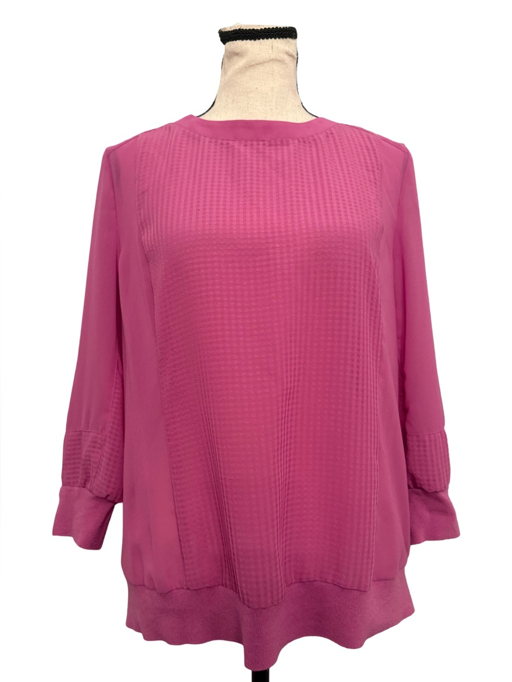 Halogen Pink Textured Tunic Blouse | Sheer Sleeves | Zip Back | Size M
